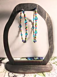 Image 6 of Sky Blue, Maple Leaf Green, Orange, Red, and Gold Multicolor Beaded Extra Large Hoop Earrings