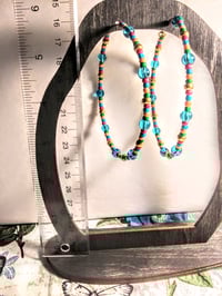 Image 5 of Sky Blue, Maple Leaf Green, Orange, Red, and Gold Multicolor Beaded Extra Large Hoop Earrings
