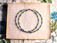 Image 7 of Sky Blue, Maple Leaf Green, Orange, Red, and Gold Multicolor Beaded Extra Large Hoop Earrings