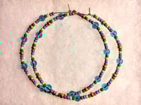 Image 8 of Sky Blue, Maple Leaf Green, Orange, Red, and Gold Multicolor Beaded Extra Large Hoop Earrings