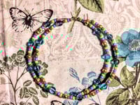 Image 9 of Sky Blue, Maple Leaf Green, Orange, Red, and Gold Multicolor Beaded Extra Large Hoop Earrings