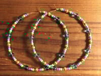 Image 4 of Sky Blue, Maple Leaf Green, Orange, Red, and Gold Multicolor Beaded Extra Large Hoop Earrings