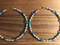 Image 3 of Sky Blue, Maple Leaf Green, Orange, Red, and Gold Multicolor Beaded Extra Large Hoop Earrings