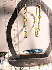 Image 5 of Honey Yellow, Ocean Blue, Orange, Lavender, and Gold Multicolor Beaded Extra Large Hoop Earrings