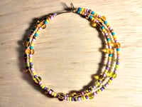 Image 1 of Honey Yellow, Ocean Blue, Orange, Lavender, and Gold Multicolor Beaded Extra Large Hoop Earrings