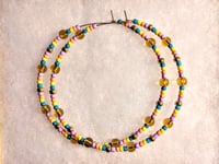 Image 8 of Honey Yellow, Ocean Blue, Orange, Lavender, and Gold Multicolor Beaded Extra Large Hoop Earrings