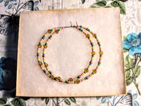Image 7 of Honey Yellow, Ocean Blue, Orange, Lavender, and Gold Multicolor Beaded Extra Large Hoop Earrings