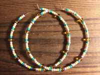 Image 4 of Honey Yellow, Ocean Blue, Orange, Lavender, and Gold Multicolor Beaded Extra Large Hoop Earrings