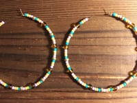 Image 3 of Honey Yellow, Ocean Blue, Orange, Lavender, and Gold Multicolor Beaded Extra Large Hoop Earrings