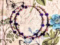 Image 9 of Blueberry Blue, Azalea Pink, Orange, Lavender & Copper Multicolor Beaded Extra Large Hoop Earrings