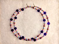 Image 8 of Blueberry Blue, Azalea Pink, Orange, Lavender & Copper Multicolor Beaded Extra Large Hoop Earrings