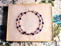 Image 7 of Blueberry Blue, Azalea Pink, Orange, Lavender & Copper Multicolor Beaded Extra Large Hoop Earrings