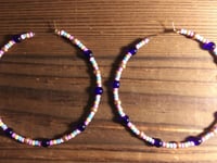 Image 3 of Blueberry Blue, Azalea Pink, Orange, Lavender & Copper Multicolor Beaded Extra Large Hoop Earrings