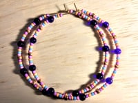 Image 1 of Blueberry Blue, Azalea Pink, Orange, Lavender & Copper Multicolor Beaded Extra Large Hoop Earrings