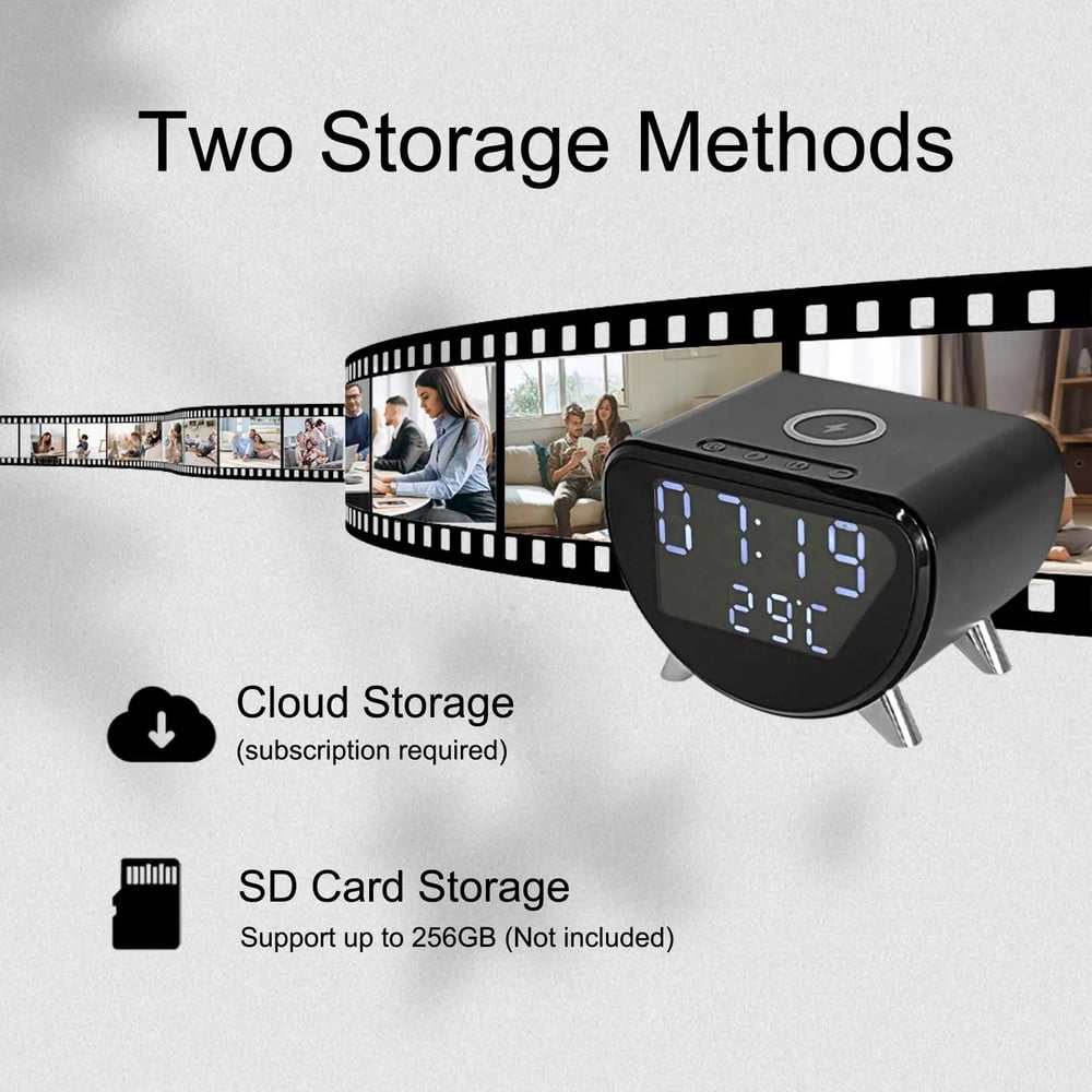 MSL 4K HD WiFi Mini Camera Clock | Wireless Charging, Remote View, Motion Detection, Home Security