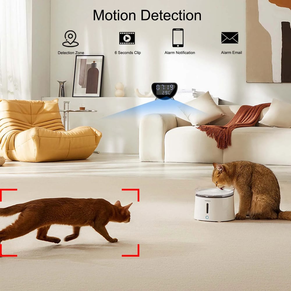 MSL 4K HD WiFi Mini Camera Clock | Wireless Charging, Remote View, Motion Detection, Home Security