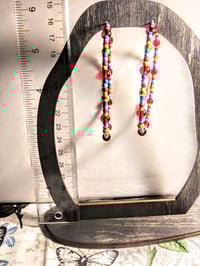 Image 5 of Cherry Red, Lime Green, Lavender, Sky Blue, and Gold Multicolor Beaded Extra Large Hoop Earrings