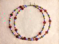 Image 8 of Cherry Red, Lime Green, Lavender, Sky Blue, and Gold Multicolor Beaded Extra Large Hoop Earrings