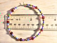 Image 2 of Cherry Red, Lime Green, Lavender, Sky Blue, and Gold Multicolor Beaded Extra Large Hoop Earrings