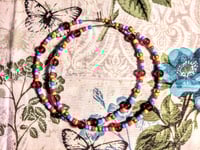 Image 9 of Cherry Red, Lime Green, Lavender, Sky Blue, and Gold Multicolor Beaded Extra Large Hoop Earrings