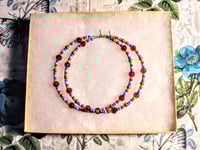 Image 7 of Cherry Red, Lime Green, Lavender, Sky Blue, and Gold Multicolor Beaded Extra Large Hoop Earrings