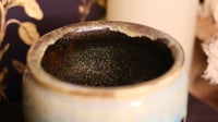 Image 3 of Small Matte Black Footed Ceramic Bowl with Jade Green Glaze