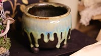 Image 2 of Small Matte Black Footed Ceramic Bowl with Jade Green Glaze