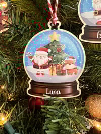 Image 3 of Personalized Santa Snowglobe Christmas Wood Ornament