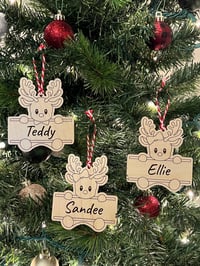 Image 1 of Personalized Reindeer Ornament Gift Stocking Tag