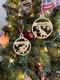 Image 4 of Wood Personalized Dinosaur Christmas Ornament or Stocking Tag