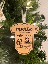 Image 1 of Baby Onesie First Christmas Ornament With Birth Details