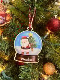 Image 6 of Personalized Santa Snowglobe Christmas Wood Ornament