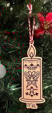 Image 3 of Personalized Wood Miracle Candle Ornament, Gift, or Stocking Tag