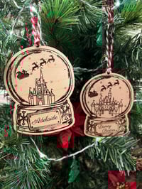 Image 2 of Personalized Mickey Santa Castle Globe Wood Ornament, Stocking, or Gift Tag