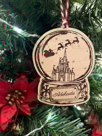 Image 4 of Personalized Mickey Santa Castle Globe Wood Ornament, Stocking, or Gift Tag