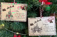 Image 1 of Personalized Wood Mickey Santa Castle Postcard Ornament