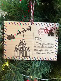 Image 2 of Personalized Wood Mickey Santa Castle Postcard Ornament