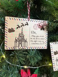 Image 4 of Personalized Wood Mickey Santa Castle Postcard Ornament