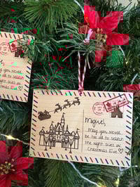 Image 5 of Personalized Wood Mickey Santa Castle Postcard Ornament