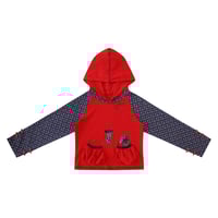 Image 5 of Retro Text Patchwork Contrast Hoodie with Chinese Knot Buttons