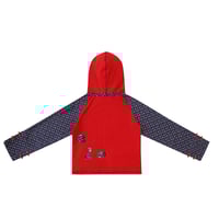 Image 6 of Retro Text Patchwork Contrast Hoodie with Chinese Knot Buttons