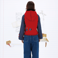 Image 4 of Retro Text Patchwork Contrast Hoodie with Chinese Knot Buttons