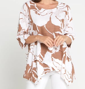 Image of Asymmetric Linen/Cotton Top - white and brown