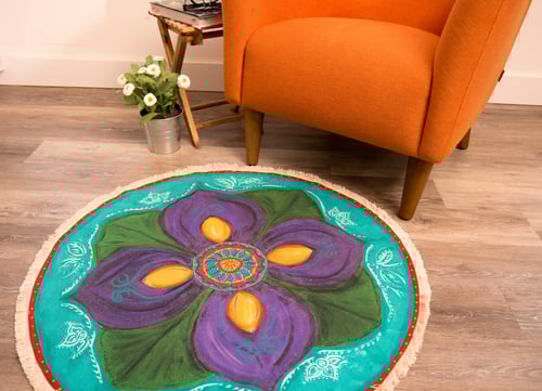 Image of "Spiritual Awakening" - Purple Lotus Textile Meditation Mat with fringe