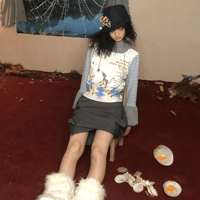 Image 1 of Butterfly Layered Bow Denim Reversible Hat with Frayed Edges