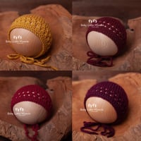 Image 6 of Newborn knitted bonnet red claret