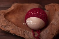 Image 3 of Newborn knitted bonnet red claret