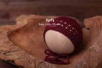 Image 4 of Newborn knitted bonnet red claret