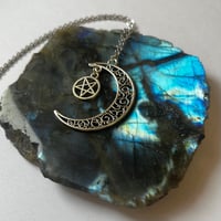 Image 1 of Silver Moon and Pentacle Necklace