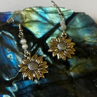 Image 2 of Silver Sunflower and Cats Eye Bead Earrings